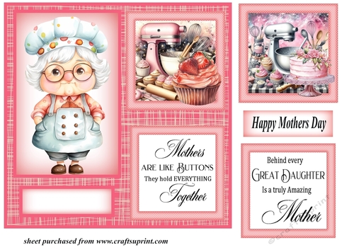 Pink Mothers day baking themed card front 1