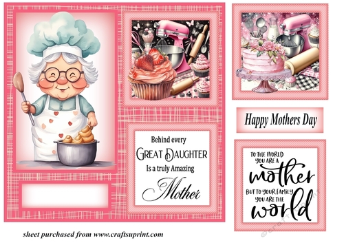 Pink Mothers day baking themed card front 2
