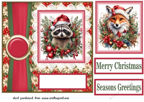 Poinsettia Christmas animal card front N1
