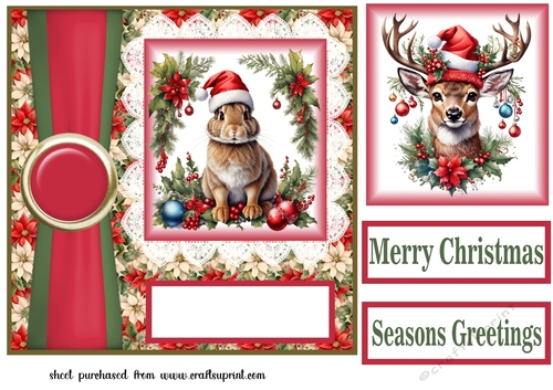 Poinsettia Christmas animal card front N2
