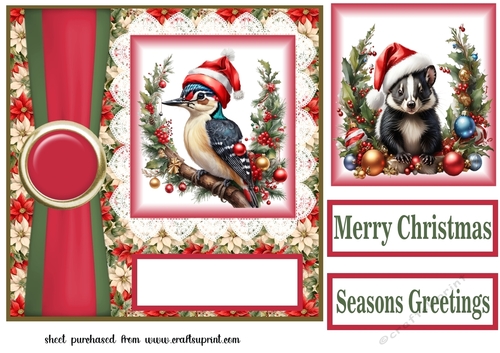 Poinsettia Christmas animal card front N3