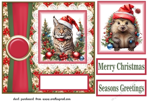 Poinsettia Christmas animal card front N4