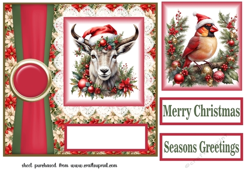 Poinsettia Christmas animal card front N5