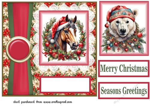 Poinsettia Christmas animal card front N6