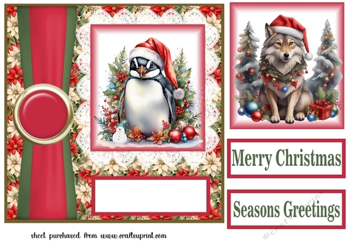 Poinsettia Christmas animal card front N7
