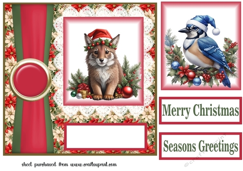 Poinsettia Christmas animal card front N8