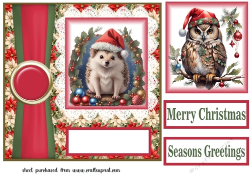 Poinsettia Christmas animal card front N11