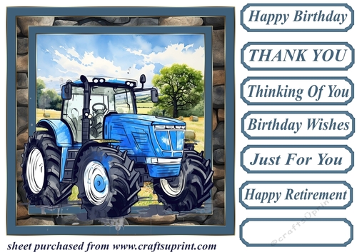 Blue tractor card front 1