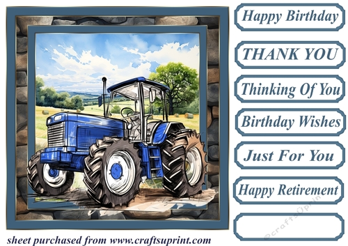 Blue tractor card front 2
