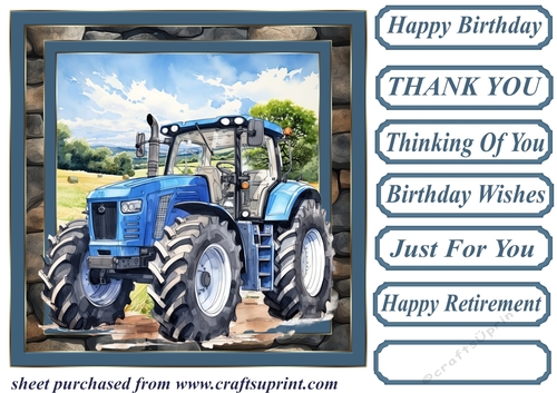 Blue tractor card front 3