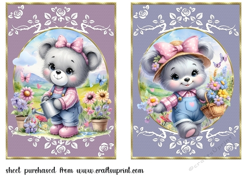 2 Grey floral bear card fronts 1