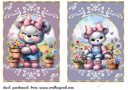 2 Grey floral bear card fronts 2