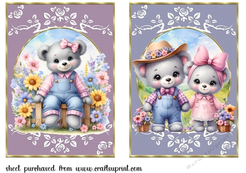 2 Grey floral bear card fronts 3