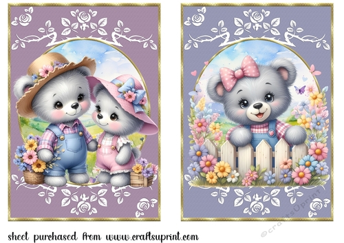 2 Grey floral bear card fronts 4
