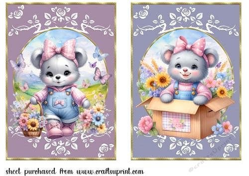 2 Grey floral bear card fronts 5