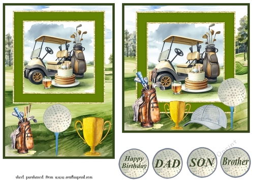 6x6 and 5x7 aprox Birthday golf card fronts 6