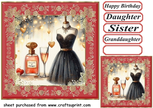 Black red and gold ladies fashion card front 13