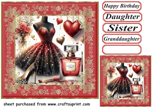 Black red and gold ladies fashion card front 15