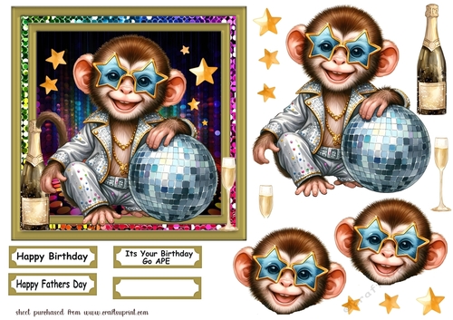 6x6 aprox Disco monkey card front 1