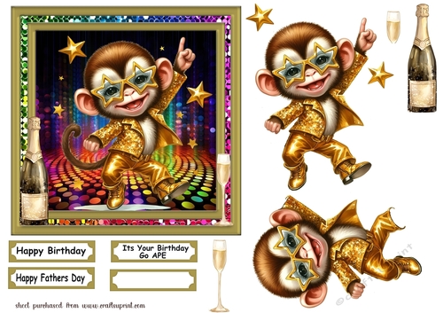 6x6 aprox Disco monkey card front 2