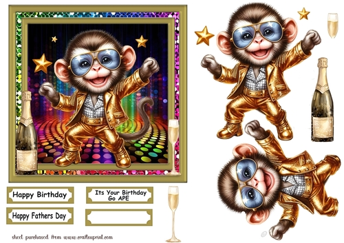 6x6 aprox Disco monkey card front 3