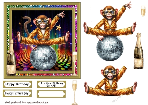 6x6 aprox Disco monkey card front 4