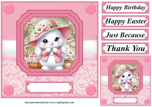 Pink daisy bunny card front 1