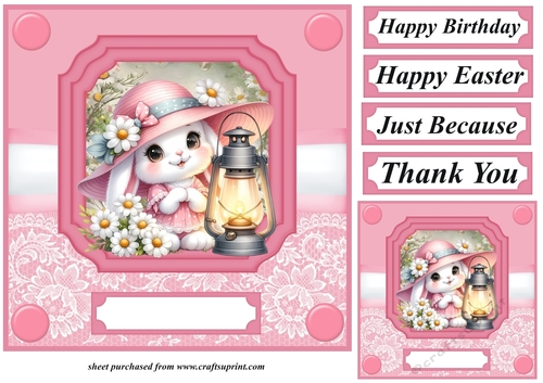 Pink daisy bunny card front 2