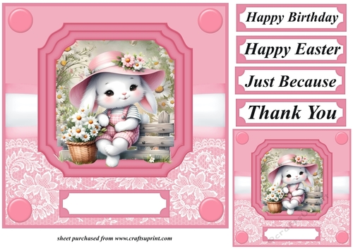 Pink daisy bunny card front 3