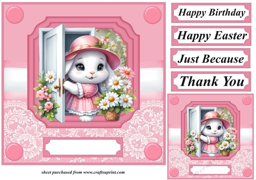 Pink daisy bunny card front 4