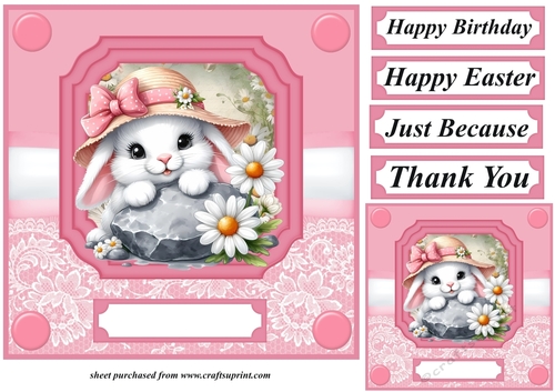 Pink daisy bunny card front 6