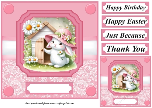 Pink daisy bunny card front 10