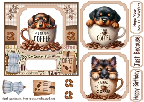 6x6 aprox I need coffee pup card front 1