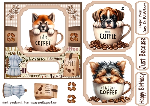 6x6 aprox I need coffee pup card front 3