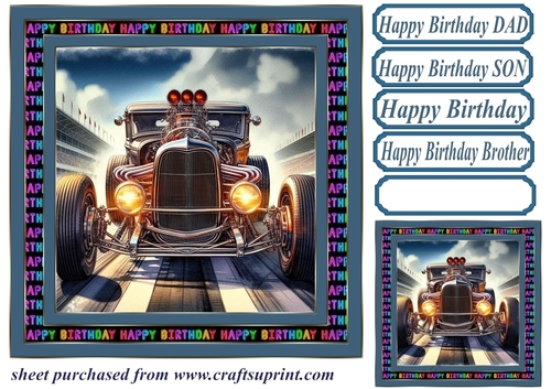 Birthday hot rod card front 10