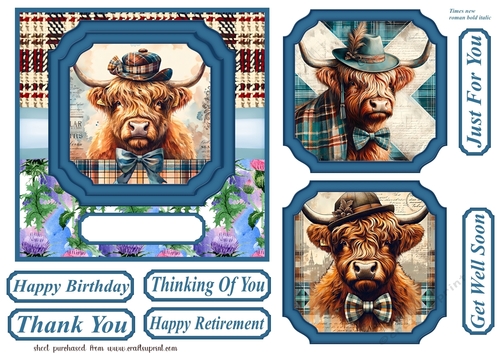 6x6 aprox Scottish Highland cow card front 3
