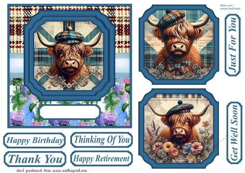 6x6 aprox Scottish Highland cow card front 8