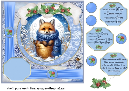 Blue winter fox card front 13
