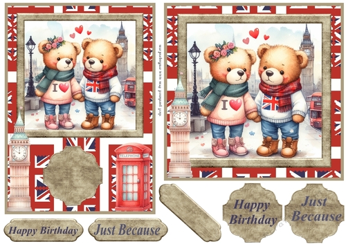 6x6 and 7x5(both aprox) Bears in London card fronts