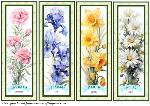 January-April Floral birth month bookmarks/toppers