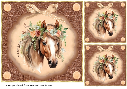 3 Floral horse card fronts/toppers 1