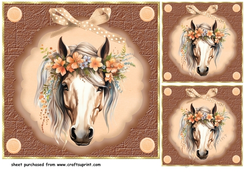 3 Floral horse card fronts/toppers 2