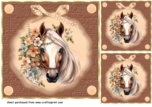 3 Floral horse card fronts/toppers 3