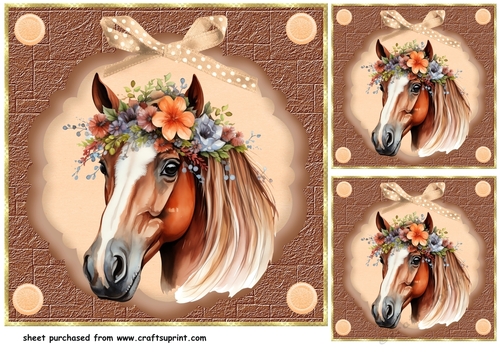 3 Floral horse card fronts/toppers 5
