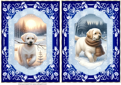 2 Blue winter Labrador card fronts 1