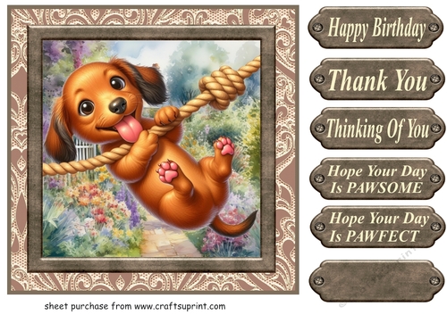 Pup playing in garden card front 13