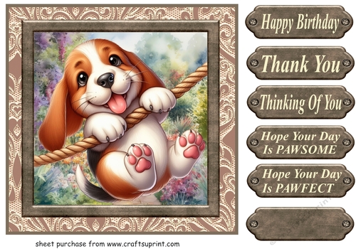 Pup playing in garden card front 14