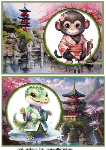 2 Kimono animal card fronts/toppers 2