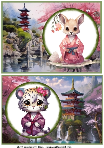 2 Kimono animal card fronts/toppers 6