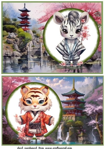 2 Kimono animal card fronts/toppers 10